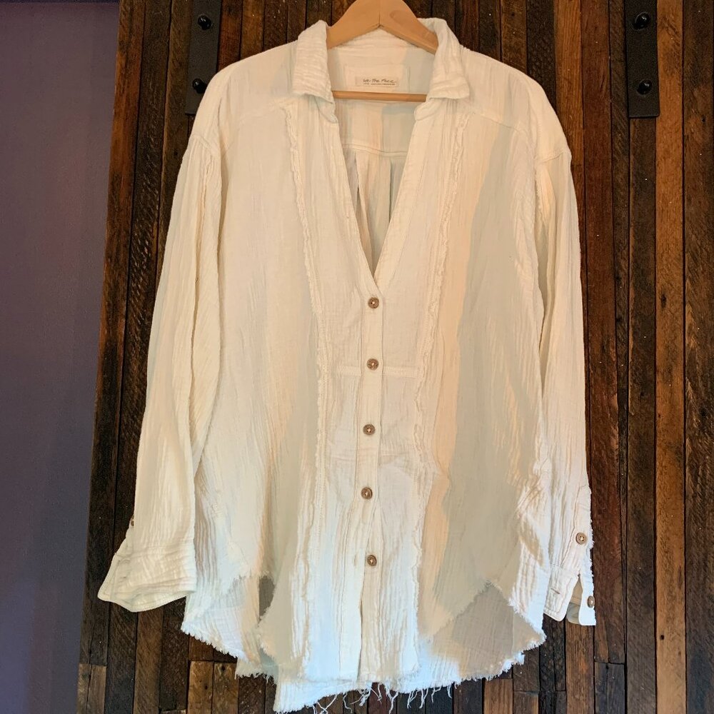 we the free gauzy white button tunic top